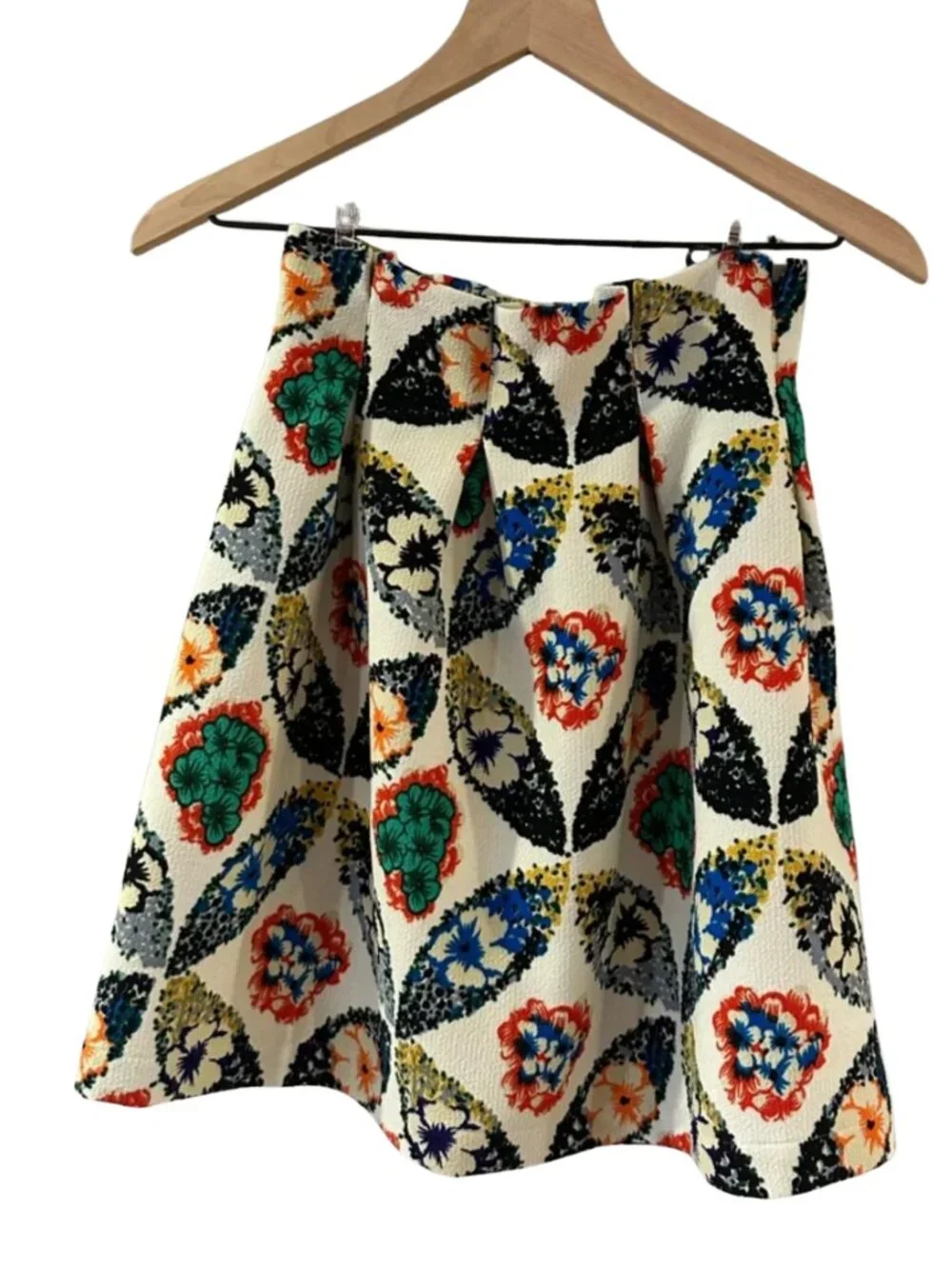 Atmosphere Cream A-Line Skirt with MultiColor Floral Medallions